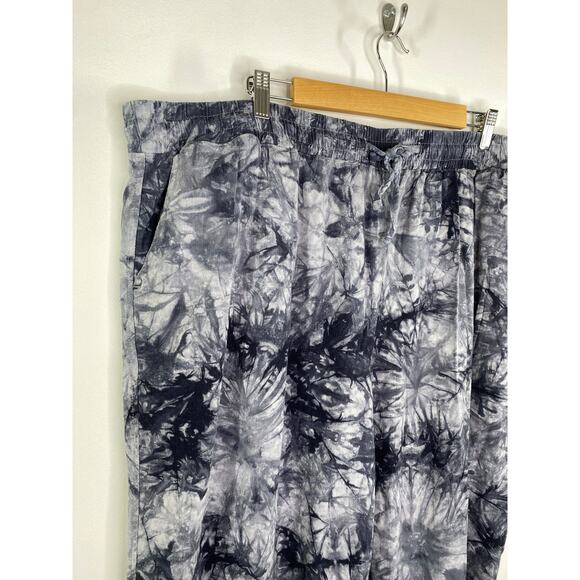 Royalty Collection Blue Tie Dye Linen Blend Raw Hem Pants Women's Plus Size 3X - Picture 5 of 11